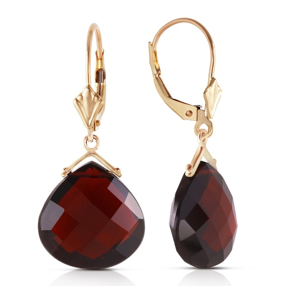 GOLD LEVERBACK EARRING CHECKERBOARD CUT GARNETS